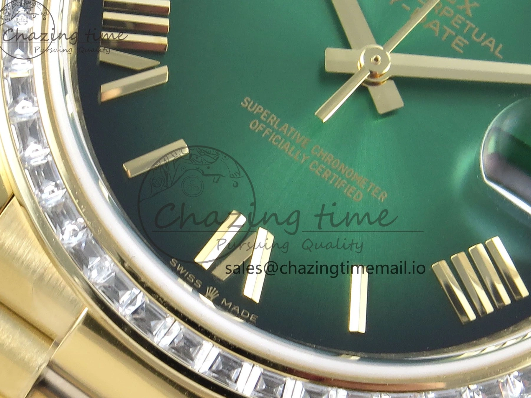 Bracelet Black 40 QF Diamonds Weight) Best YG on DayDate A2836 Dial V5 (Gain Bezel President Green Edition 1:1 0429